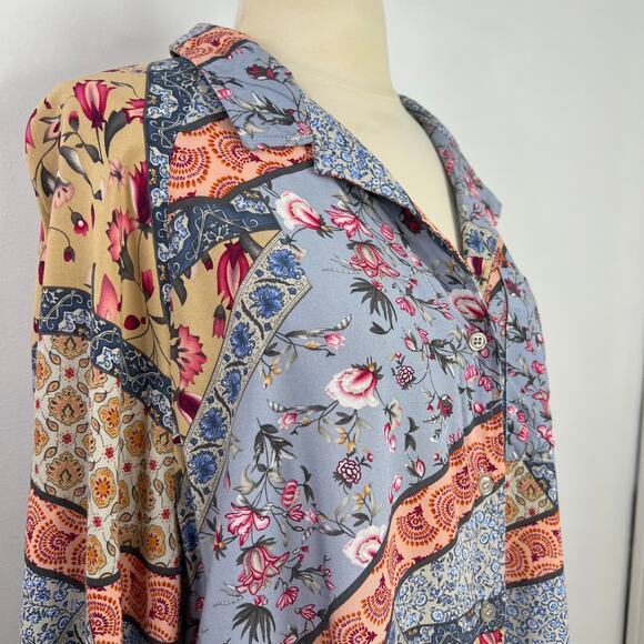 Christian Siriano Women's Top New York Button Up Patchwork Shirt Artsy Size L - Picture 6 of 16